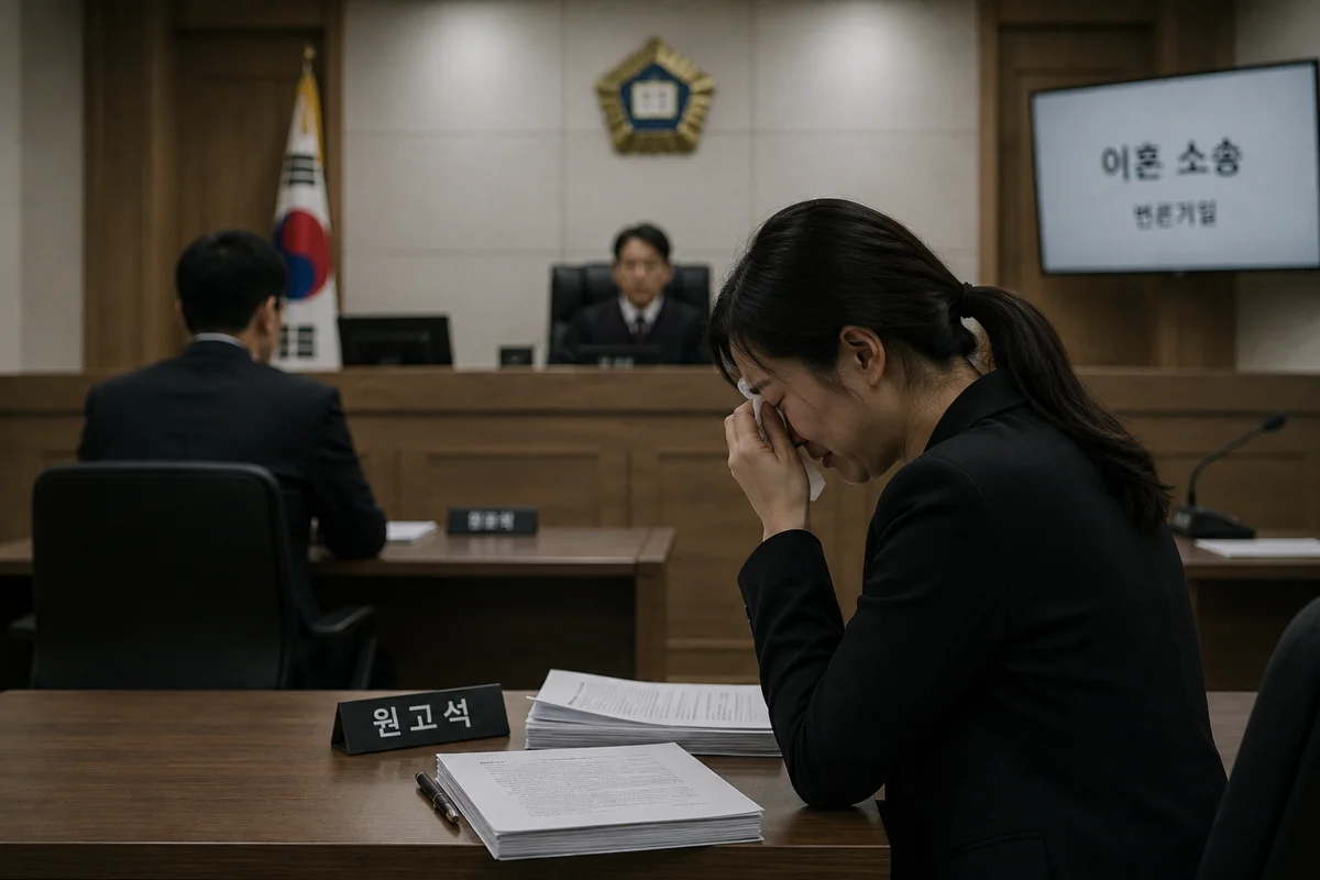 재판이혼 조정 불성립 절차|이혼 소송 변론기일 법정에서 눈물을 흘리는 원고