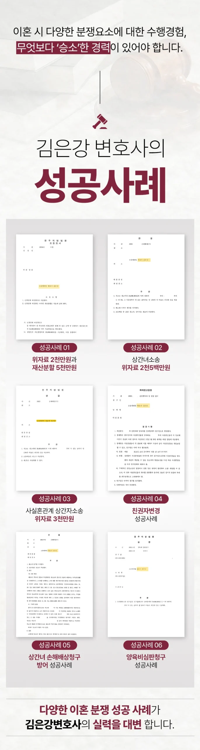 서초 이혼 채무 분할|김은강 변호사의 이혼 및 가사 소송 성공 사례 인포그래픽