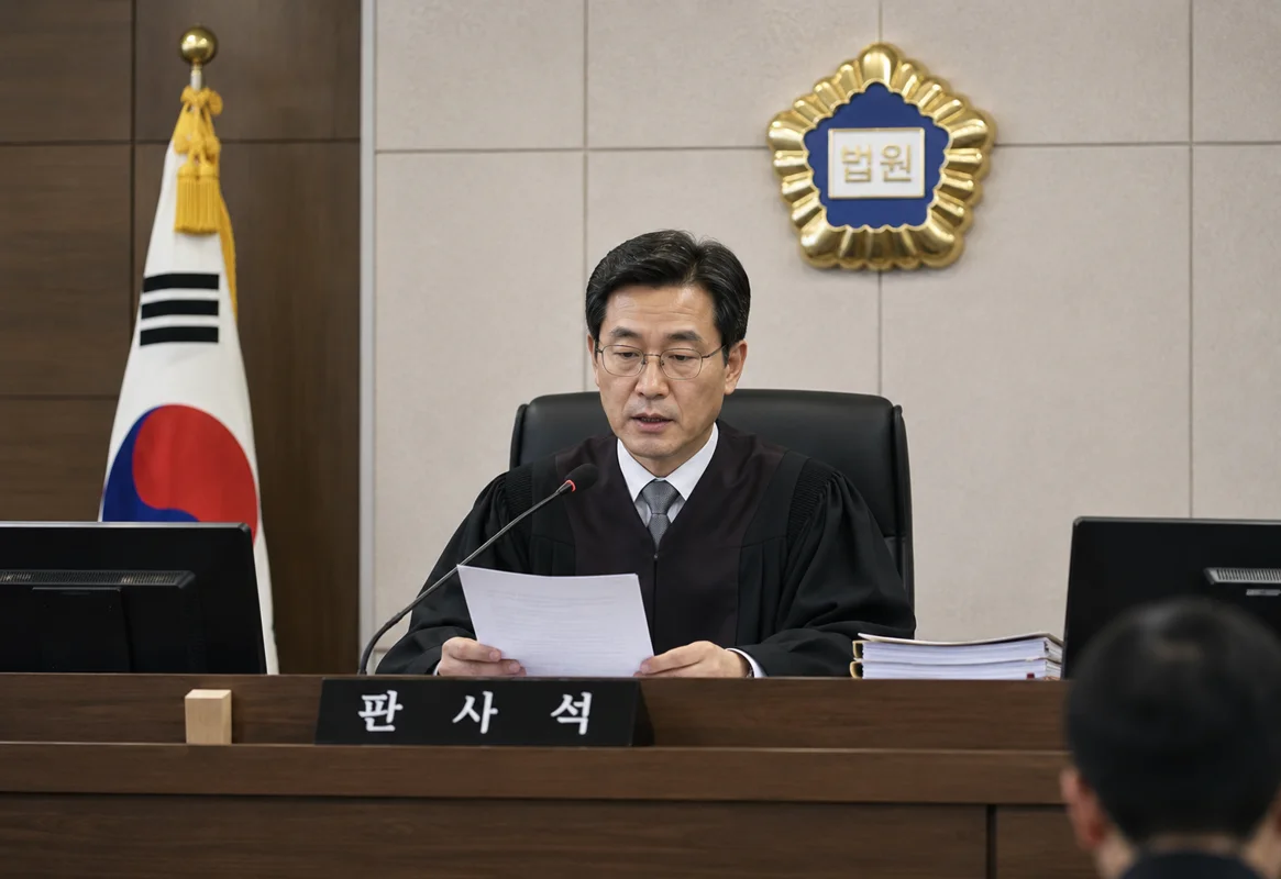 강남 상속재산 재산분할|법정 판사석에 앉아 서류를 검토하는 판사의 모습
